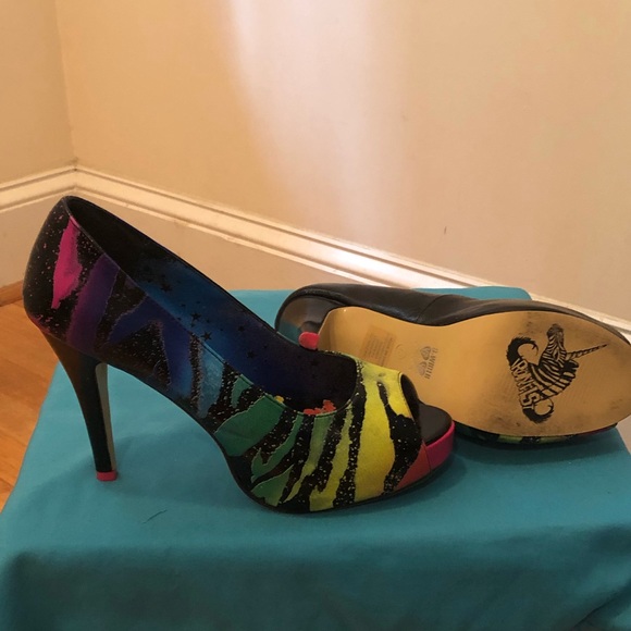 Rainbow Zebra Peep-Toe Platform Heel - Picture 6 of 7